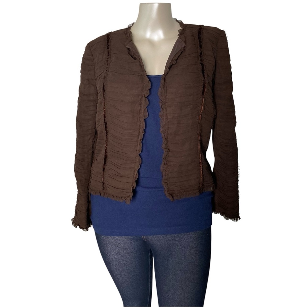 Albert Nipon Brown Textured Silk Jacket